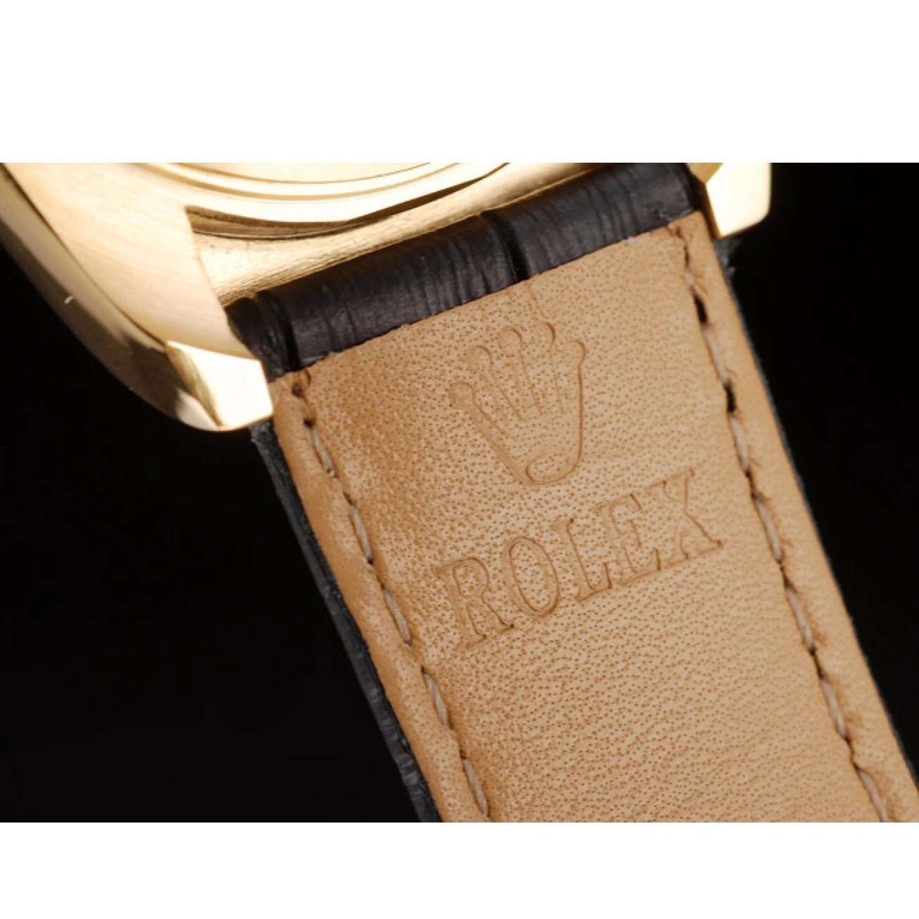 Aaa replica watch Gold Rolex Case Daytona Dial Leather Black Strap Blue 0701